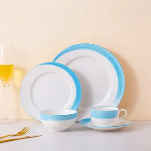 Produtos para casa azul pintado à mão, 16 peças, utensílios de mesa de jantar, conjuntos de porcelana