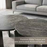 Table basse ronde moderne en MDF effet travertin, format appartement, gain de place, pour salon, vente en gros