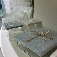 Boîte à macarons de luxe en tissu brodé de sequins, boîte à chocolat en lin et acrylique, emballage artisanal pour noix de pécan et macarons, boîte cadeau