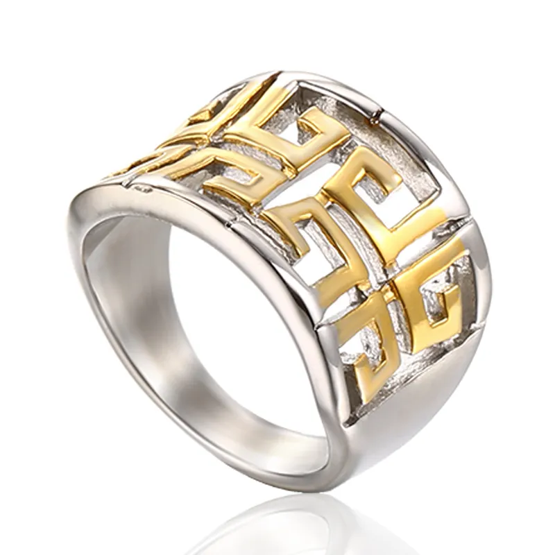 Модное свадебное ювелирное изделие, Золотое кольцо с узором G, открытое греческое кольцо для ключей