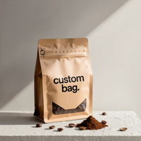 Sac plat en papier kraft imprimé personnalisé avec fermeture éclair refermable et valve, pour l'emballage de grains de café et de thé, avec fenêtre transparente