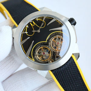 Montre de sport jaune pour motard en acier inoxydable avec bracelet en caoutchouc confortable, mouvement tourbillon résistant aux chocs - Product Image 1
