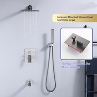 Ensemble de douche encastré en cuivre brossé couleur bronze avec pommeau de douche pluie dissimulé mural pour usage hôtelier - Eau chaude et froide