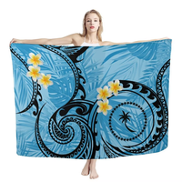 Micronesische Chuuk Sarongs Voor Vrouwen Hawaii Blauw Hibiscus Polynesische Ontwerp Lange Chiffon Cover Ups Strand Badpak Wrap Gestreept 1