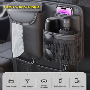 Sac de rangement pour siège arrière de voiture en cuir PU de qualité supérieure avec porte-mouchoirs, grande capacité, organisateur de siège arrière pour l'intérieur du véhicule - Product Image 3