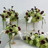 Bunga Hydrangea Hijau untuk Dekorasi Meja Pernikahan, Mawar Burgundy, Anggrek, Calla Lily, Sutra Realistis Buatan Tangan Premium
