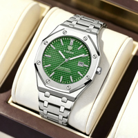 Reloj de Cuarzo para Hombre, de Lujo, para Negocios, de Alta Calidad, con Correa de Acero Inoxidable, Resistente al Agua, con Calendario, Luz Nocturna y Esfera de Rejilla