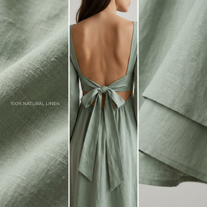 Abito lungo in lino Custom Sydney Coastal 100, con schiena scoperta e balze, stile resort estivo, colore verde eucalipto, abito da spiaggia boho per donna - Product Image 2