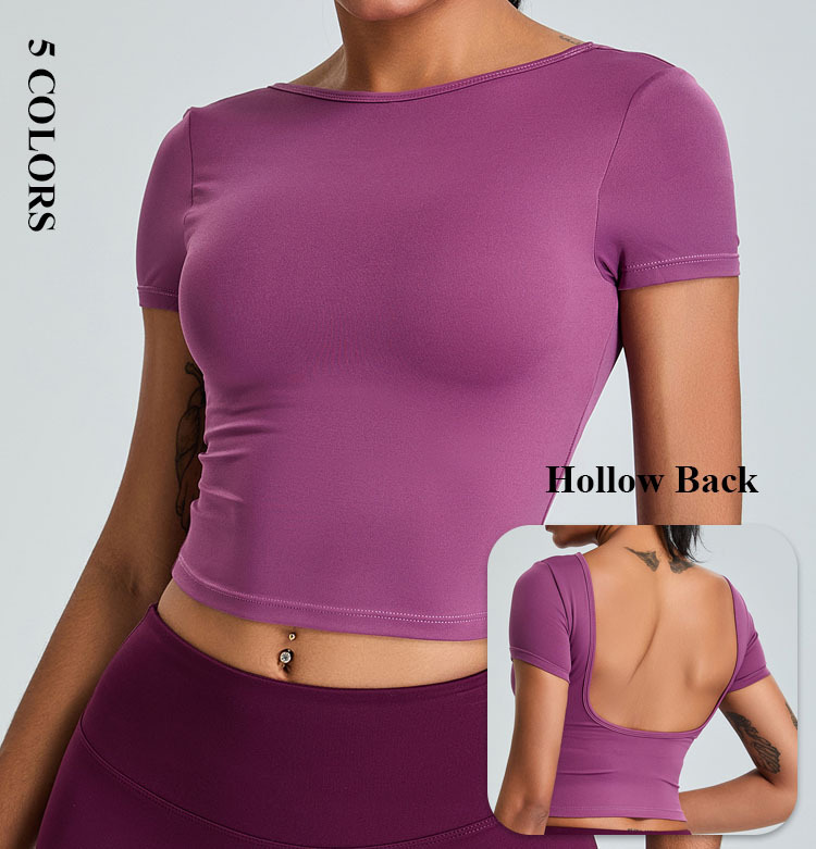 High Quality Women's Nylon/Spandex Hollow Back Breathable Quick Dry Lightweight Seamless Nude Yoga Crop Top Sports Fitness Tight