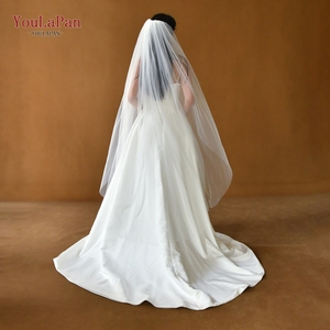 <span class=keywords><strong>Voile</strong></span> de mariée YouLaPan simple couche <span class=keywords><strong>blanc</strong></span> <span class=keywords><strong>transparent</strong></span>, bord coupé, simple et drapé, longueur Valse, avec peigne à cheveux en métal M92 - Product Image 3