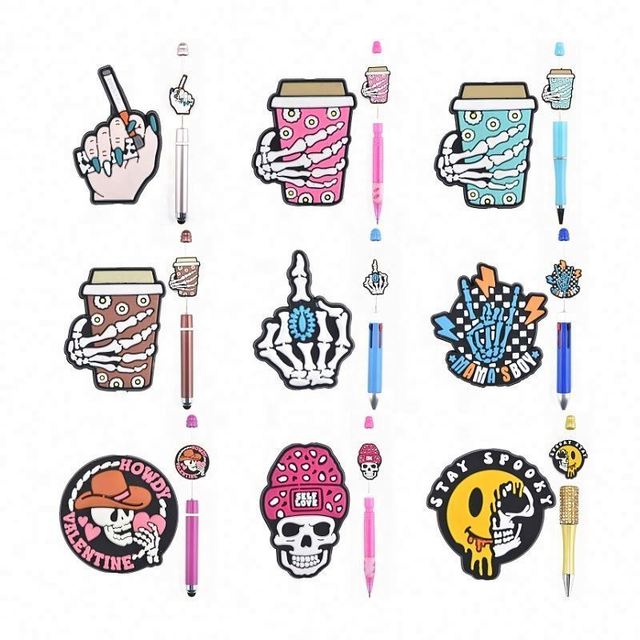 Wholesale New Year & Halloween DIY Pen Charms Halloween Focal Beads for Beaded Pens Christmas Silicone PVC Beads