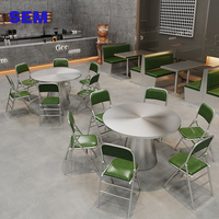 Ensemble de table à manger oblongue moderne SEM avec 4 chaises pliantes pour table de fondue, configuration de restauration, mobilier de restaurant chinois