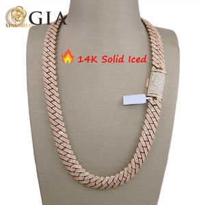 Xs Hop Jewelry สร้อยคิวบาลิงค์แบบกำหนดเอง ขนาด 14 มม. ทองคำแท้ 14k สีเหลือง ประดับเพชร CVD VS เทียม - Product Image 1