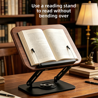 Support d'ordinateur portable pliable ergonomique, support de lecture rotatif à 360 degrés, support de livre réglable en bois de noyer pour enfants