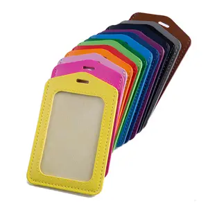 PU Leather Badge Holder ID Card Holder Wallet Case Card 2 Pouches for Women and Men ID Badge Holder