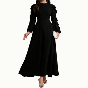 Vestito Lungo Elegante da Donna con Volant e Maniche Lunghe, Vestito Casual Aderente con Collo Tondo - Product Image 1