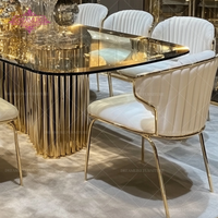 Table de banquet rectangulaire moderne en acier inoxydable doré, durable, avec plateau en verre luxueux, idéale pour mariages, fêtes et hôtels