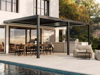 Pergola bioclimatique en aluminium blanc 4x4m motorisée avec toit à lamelles LED, fixation murale pour patio extérieur, jardin, terrasse, ombrage de jardin