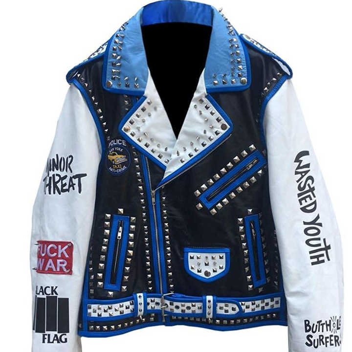 PUNK ROCK STUDDED PATCHWORK MOTO JACKET