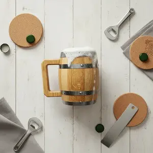 Chope à bière en bois 700ml avec poignée, design vintage, pour les fêtes - Product Image 2