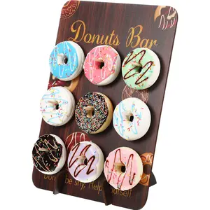 Rustic Wooden Donut Board Display Stand for Birthday Party and Holiday Decoration Reusable Donut Holder Rack for Early Learning
