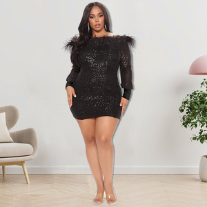 218231 Suministro al por mayor de ropa para mujeres de talla grande europeas y americanas, nuevo vestido de lentejuelas de manga larga de otoño directamente de fábrica - Product Image 6