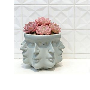 Pot de fleurs créatif en résine en forme de visage, blanc, multifacettes, pour plantes d'intérieur et décoration de la maison - Product Image 4