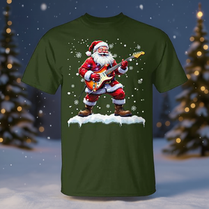 Camiseta con diseño de Papá Noel tocando la guitarra bajo y música navideña - Product Image 3
