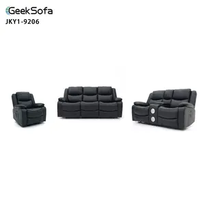 Geeksofa Conjunto de sofá reclinável com movimento elétrico 3 + 2 + 1 Air Coat Power com console e alto-falantes Bluetooth para móveis de sala de estar