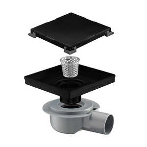 Desagüe de ducha cuadrado de 15x15 CM de fábrica OEM con adaptador de salida Horizontal negro mate 304 Desagüe de suelo de inserción de azulejo de acero inoxidable - Product Image 1