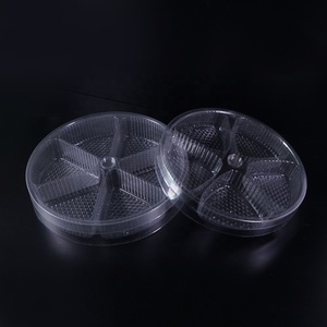 Disposable Round 5 Compartments Food Plastic PET Fruit Tray With Lid