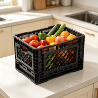 Caisse à lait pliable robuste de 26 litres en plastique, empilable, ventilée, panier de rangement, conteneur de transport pour supermarché et entrepôt