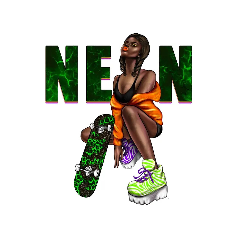 네온 아프리카 여자 블랙 인쇄 열 전달 DTF 필름 공주 로고 여자 셔츠