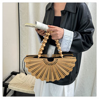 Sac à main tissé européen et américain 2026, style bohème, pour femme, ajouré, grande capacité, avec perles en bois, sac de plage