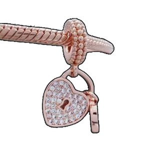 Colgante de Plata 925 con Baño de Oro Rosa, Diseño de Candado de Amor, con Zirconia, Accesorio de Lujo para Pulsera DIY, Diseño Floral y Animal, Regalo de Joyería para Mujer - Product Image 6