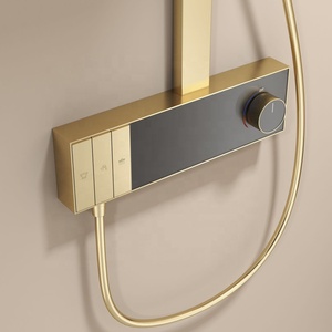 Set Doccia Termostatico <span class=keywords><strong>in</strong></span> Rame <span class=keywords><strong>con</strong></span> Display Digitale Stile Minimalista, Barra Scorrevole, Soffione Superiore Intelligente e Doccetta Multifunzione - Product Image 4