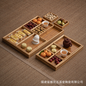 Bamboo Compartment <b>Tray</b> 8-11 Sections Rectangle Multifunction <b>Storage</b> <b>Trays</b> for Snacks Desserts Fruit Tea Serving - Product Image 2