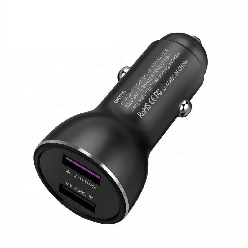 Car Charger 2 Port USB Fast Charger QC 3.0 / 2.0 2.4A Smart 3 A for Huawei, Samsung Galaxy S8 / S7