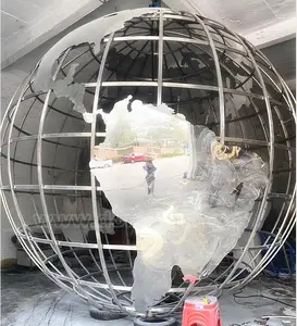Inox钢球，用于户外装饰的世界地图雕塑球体