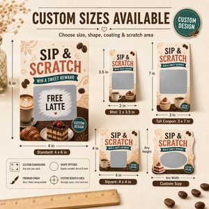 Custom Coffee Cafe Scratch Off Cards Full Color Digital Printing Bakery Sweet Reward Coupon Voucher with Serial Number - Product Image 4
