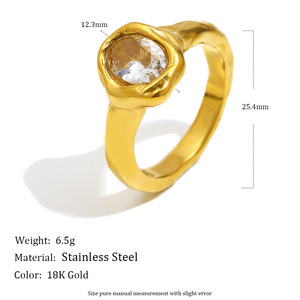 Stainless Steel 18K Gold Plated Mixed Shape Zircon <b>Ring</b> Bold Chunky <b>Statement</b> Finger <b>Ring</b> For Women Party Daily Trendy Jewelry - Product Image 3