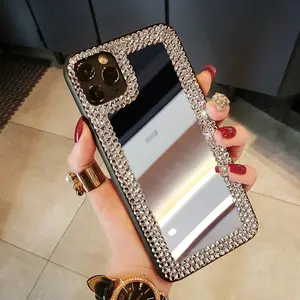 2022 럭셔리 다이아몬드 미러 메이크업 소녀 휴대 전화 케이스 반짝이 블링 커버 아이폰 13 프로 맥스