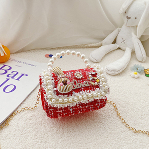 Sac bandoulière mini en peluche pour adulte, motif lapin princesse, avec perles et fleurs, sac à monnaie, sac à main, organisateur quotidien, vente en gros - Product Image 3