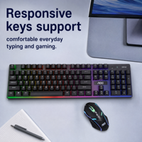 Ensemble clavier et souris filaire AOC KM100, ergonomique, rétroéclairé, 104 touches, USB, vente en gros, lot, bureau, jeux, PC, magasins