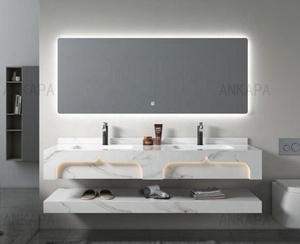 <span class=keywords><strong>Dalle</strong></span> de marbre moderne à double fente sans couture pour évier avec surface brillante Meuble de salle de bain avec lavabo en céramique pour salle de bain d'hôtel - Product Image 4