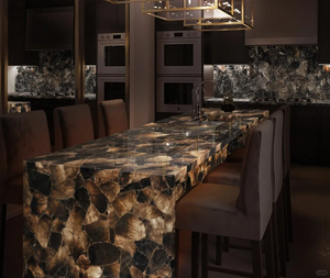 YUSHI Moderne De Luxe Rétro-Éclairé Agate Gemstone Translucide Villa Cuisine Île Bar <span class=keywords><strong>Comptoir</strong></span> <span class=keywords><strong>pour</strong></span> Hôtel Vanity Top Utilisation - Product Image 2