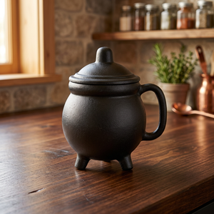 Chaudron en fonte simple avec couvercle et poignée latérale, noir, traditionnel, durable, pour encens indien, charbon et sorcellerie - Product Image 2