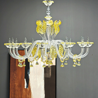 Lustre en verre artisanal moderne italien de Murano, doré, transparent, en forme de fleur, pour décoration intérieure, villa, lampe suspendue, éclairage d'événements