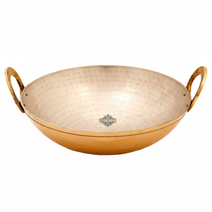 IndianArtVilla Wok martillado de latón puro con revestimiento de estaño, utensilios de cocina para almacenamiento y servicio, uso en restaurante de hotel en casa - Product Image 1