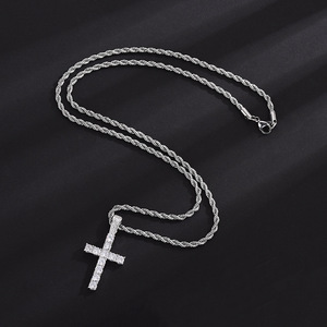 Cross Pendant Necklace Gold Silver Zinc Alloy Micro Insert Zircon Men's Hip Hop Jewelry Party Fashion - Product Image 4